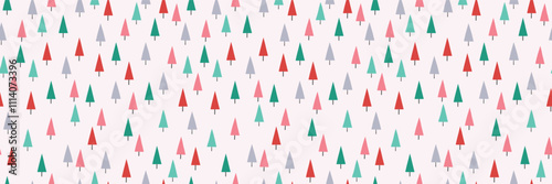 Christmas tree seamless pattern. Cute holiday background with cartoon ornaments. Vector illustration