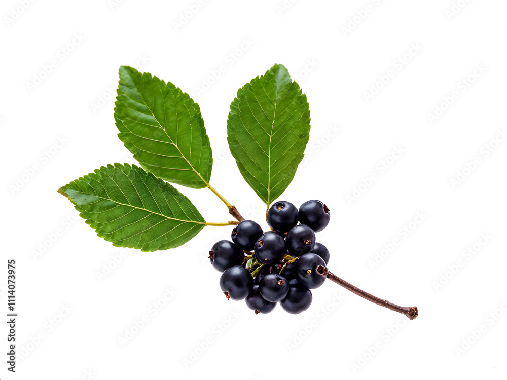 Branch of black chokeberry or Aronia melanocarpa isolated on white background
Branch of black chokeberry or Aronia melanocarpa isolated on white background
