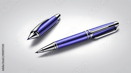 Two Elegant Purple Pens Resting On A White Surface