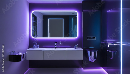 modern sci-fi bathroom with futuristic style and neon lights photo