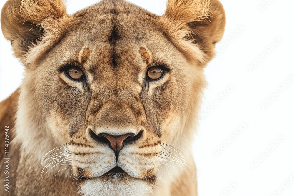 Fototapeta premium Studio photo of a lion isolated against a white background. Wildlife and conservation concept, space for copy.