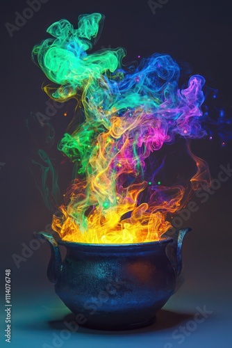 A witch's cauldron bubbling with a colorful potion for Halloween.