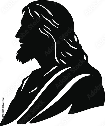 Jesus Christ silhouette side profile religious vector artwork Christianity black and white design Christmas xmas eps ai