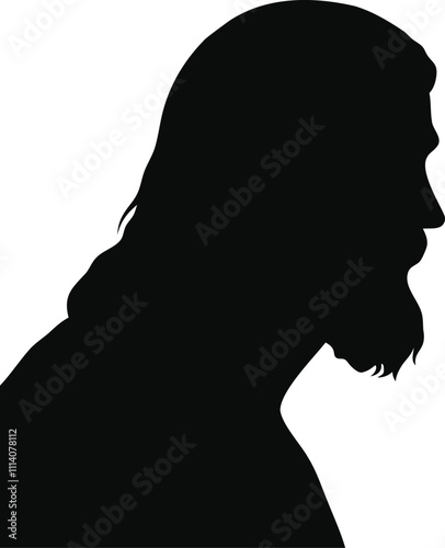 Jesus Christ silhouette side view Christian religious figure vector black and white design Christmas xmas artwork eps ai