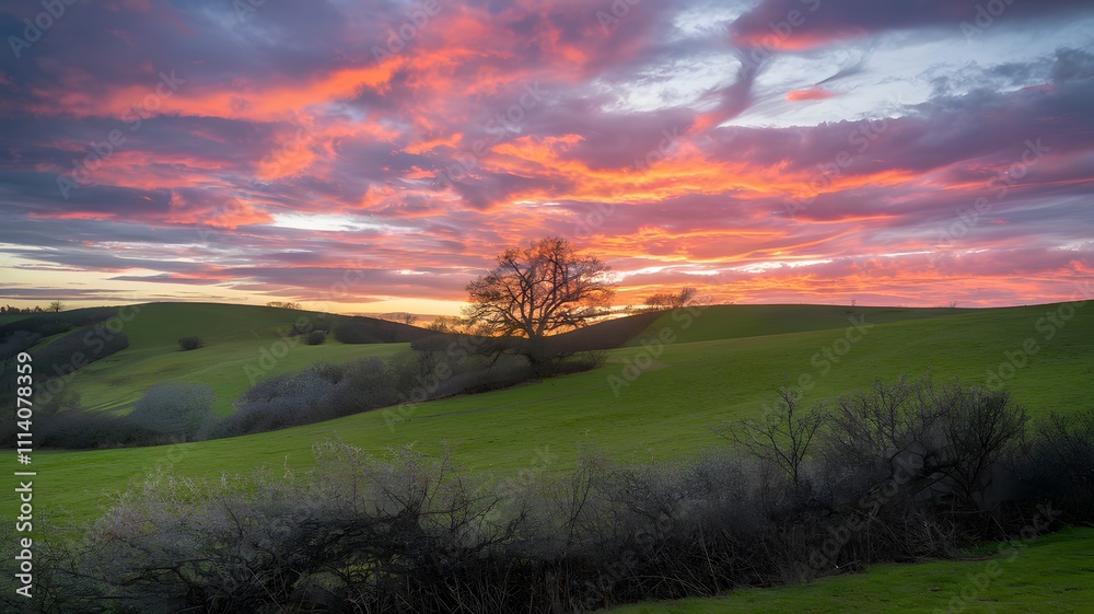 Rolling hills with lush green grass under a dramatic sky. Rolling hills with lush green grass under a dramatic sky.