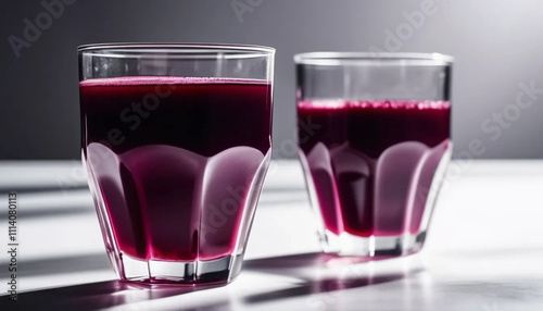Two glasses of beetroot sourdough on studio background.