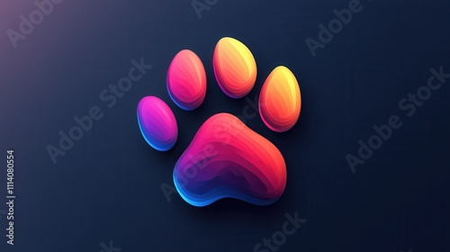 A minimalist illustration features a colorful dog paw, crafted in pastel colors on a dark backdrop. Ideal for a pet grooming theme photo