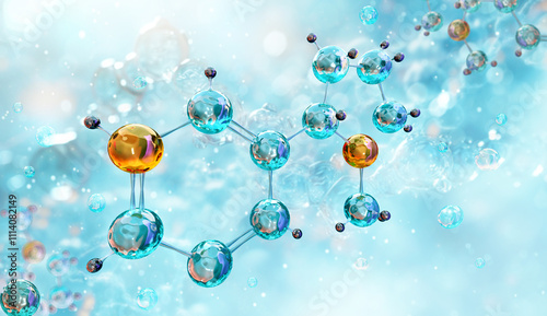 Nicotine molecular structure 3D illustration. Chemical formula C10H14N2 with atoms, bonds.  Tobacco addiction. Shows pyridine, pyrrolidine rings. For chemistry, scientific, pharmacology, medical use photo