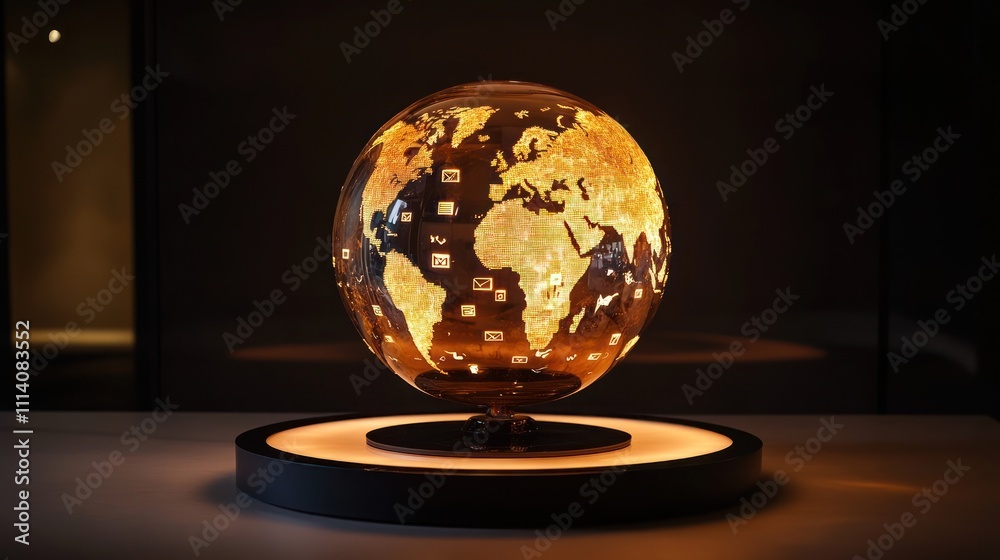 Illuminated globe showcasing world map and data points Illuminated globe showcasing world map and data points