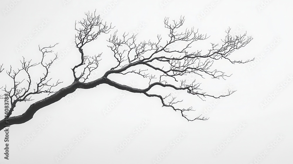 Fototapeta premium Monochrome capture of bare tree branches silhouetted against a winter sky, showcasing the stark beauty of nature in cold months
