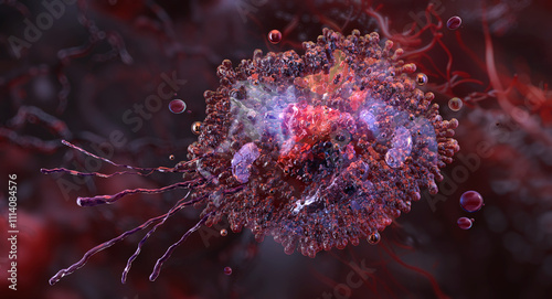 A macrophage, a large white blood cell, component of the immune system. Absorbs cellular debris, pathogens. Phagocytosis, immune and inflammatory response, defense, tissue repair. 3D scientific render photo