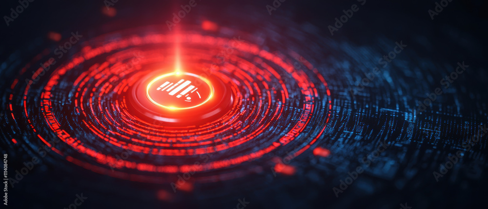 Fire alarm evacuation signal concept. A glowing red circular design with layered patterns and a central symbol, conveying a sense of technology and energy. Fire alarm evacuation signal concept. A glowing red circular design with layered patterns and a central symbol, conveying a sense of technology and energy.