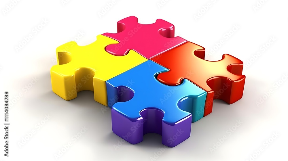 Four colorful glossy puzzle pieces interlocked on white background. Four colorful glossy puzzle pieces interlocked on white background.