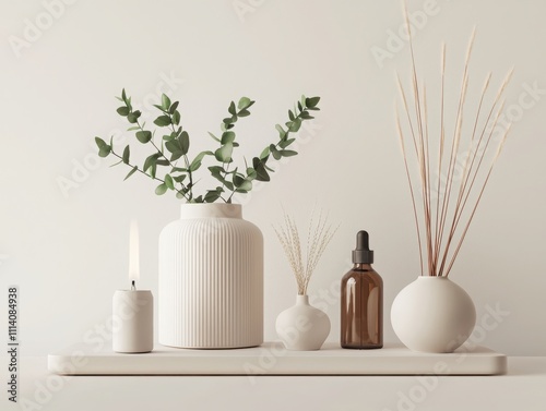 Stylish indoor plant arrangement with vintage health gadgets minimalist home decor air purifying technology serene environment close-up view natural aesthetics for wellness photo