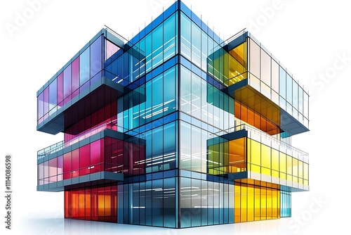 Colorful modern glass building architectural rendering.