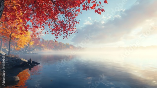 Lac du Missionnaire, Canada, morning fog on the lake photo