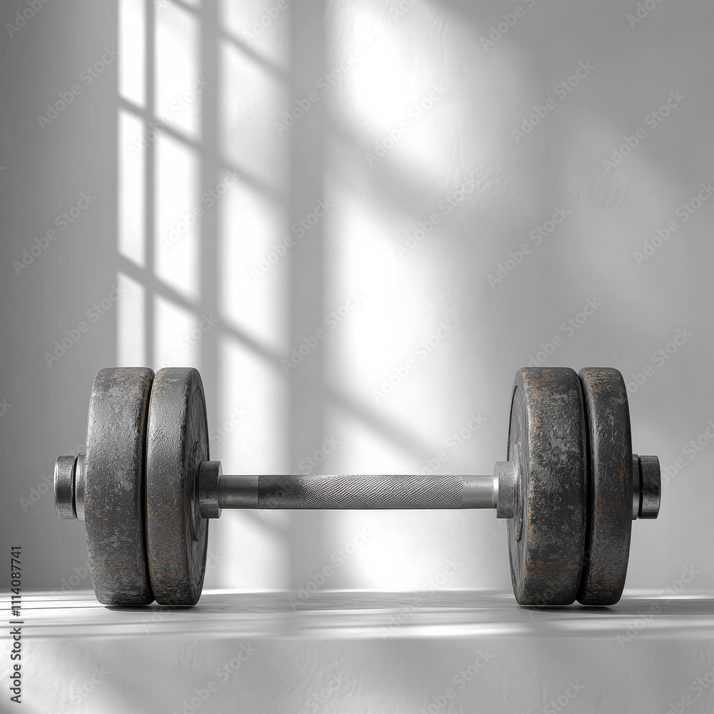 Naklejka premium A dumbbell placed on a white surface