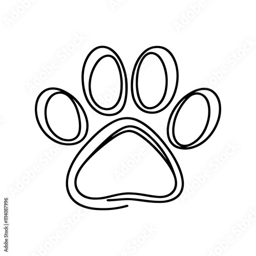 Simple and elegant, continuous line drawing representing a paw print, perfect for animal lovers and minimalist design enthusiasts