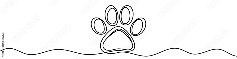 Continuous line drawing of animal footprint. One line drawing of a animal footprint. Vector illustration. Continuous line drawing of animal footprint. One line drawing of a animal footprint. Vector illustration.