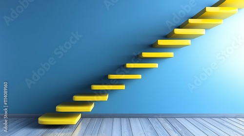 Yellow Staircase to Success:  A 3D Render of Aspiration and Growth photo