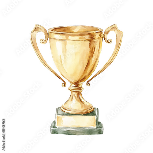 Wallpaper Mural Golden trophy watercolor illustration symbolizing achievement and success. The artwork features a detailed, classic design with handles. Isolated on transparent background, png. Torontodigital.ca