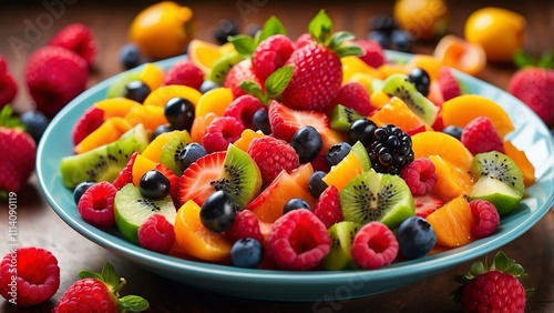 An artistically arranged fruit salad with vibrant colors