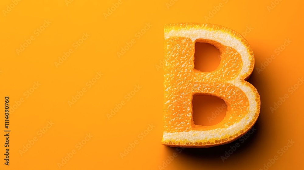 A vibrant image of a sliced orange forming the letter 'B', set against a bright orange background, This visually appealing photo can be used for branding, food-related content A vibrant image of a sliced orange forming the letter 'B', set against a bright orange background, This visually appealing photo can be used for branding, food-related content