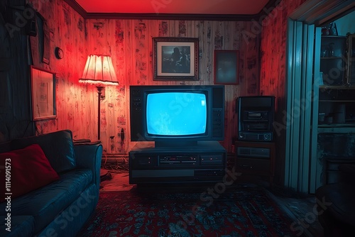 Tv in a dark creepy living room, movie night