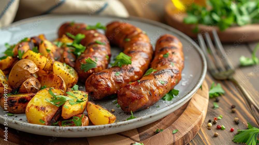 A plate of savory fast food vegan breakfast sausages A plate of savory fast food vegan breakfast sausages