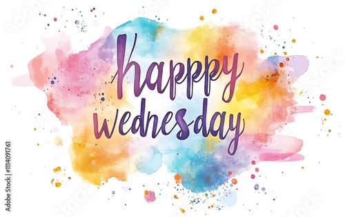 A colorful watercolor illustration featuring the cheerful message "Happy Wednesday.