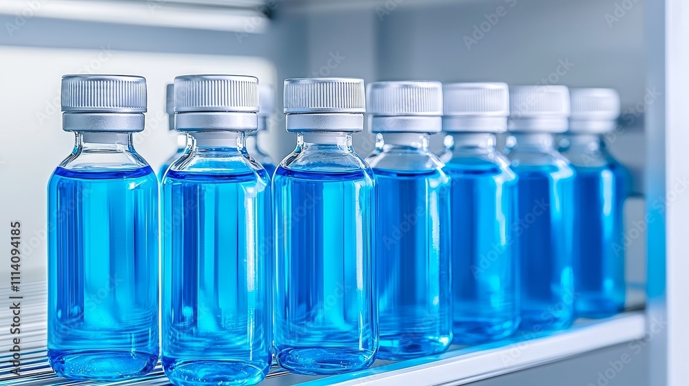 The importance of maintaining specific temperatures for sensitive substances is emphasized by vials stored in a temperature-controlled environment. The importance of maintaining specific temperatures for sensitive substances is emphasized by vials stored in a temperature-controlled environment.