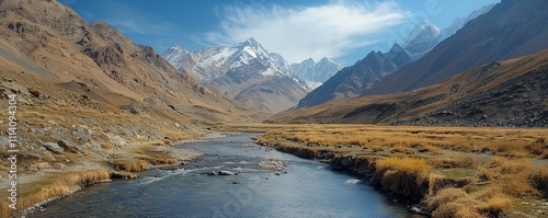 Majestic Mountain Landscape with River and Clear Sky