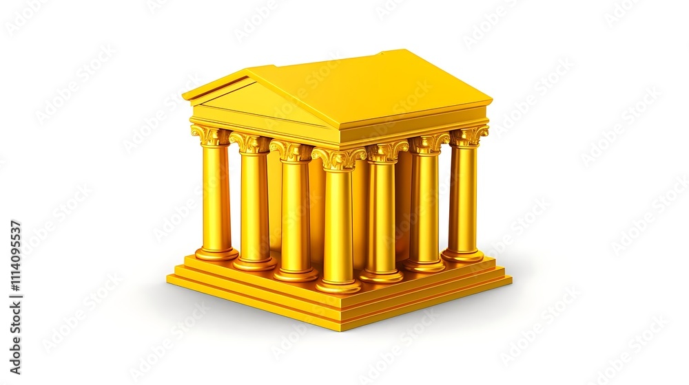 Fototapeta premium Golden temple model with columns isolated on white background.