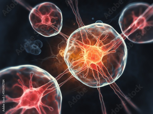 Close-up of neurons firing, showcasing vibrant energy and complex neural networks. photo