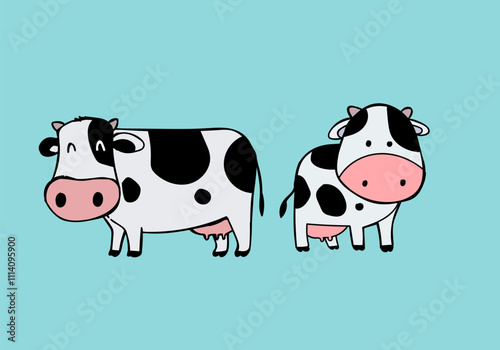 Cute cow, cattle cartoon icon character maskot vector illustration collection. Isolated on background.