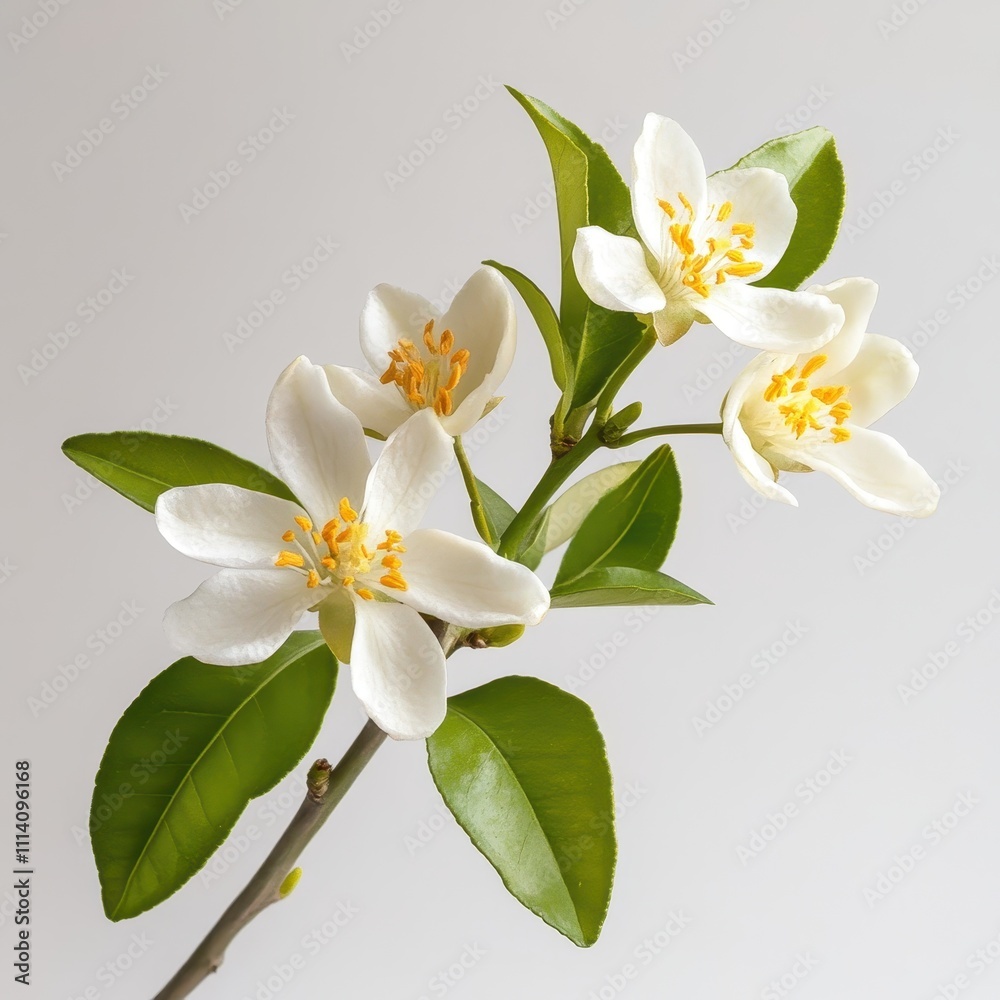 Obraz premium An isolated citrus tree blossom was photographed against a white backdrop.
