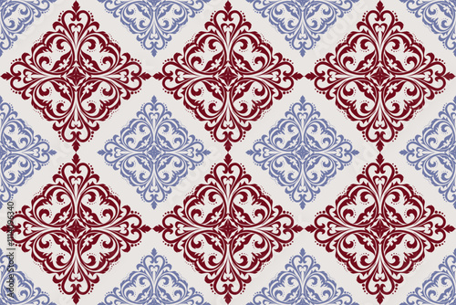Damask patterns feature intricate, symmetrical motifs inspired by floral or ornamental designs. Often elegant and timeless, they are ideal for clothing, rugs, and home decor.