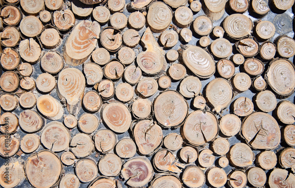 The texture of small tree cuts. Surface, exterior decor The texture of small tree cuts. Surface, exterior decor