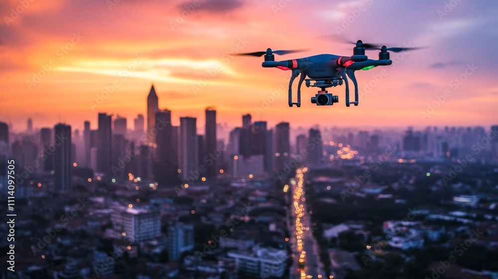 Drone Capturing City Sunset Aerial View Drone Capturing City Sunset Aerial View