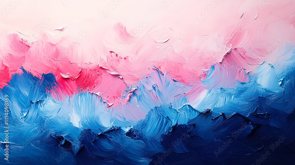 Abstract landscape painting featuring bold pink and blue brush strokes creating a tranquil atmosphere in modern art. Generative AI Abstract landscape painting featuring bold pink and blue brush strokes creating a tranquil atmosphere in modern art. Generative AI