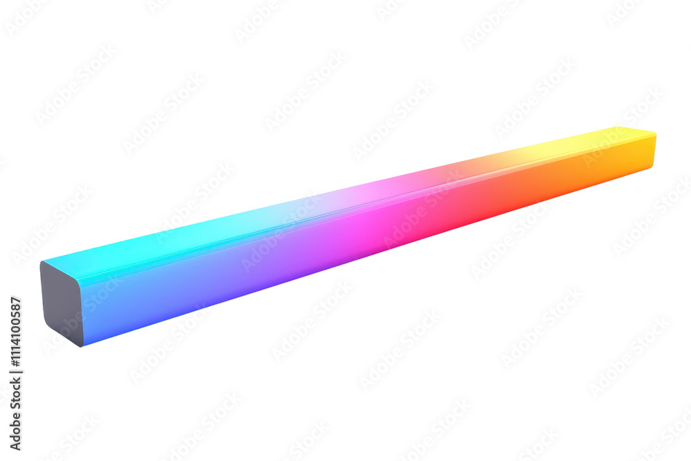 A long, rectangular object displays a vibrant gradient of colors, transitioning from blue to pink and yellow.