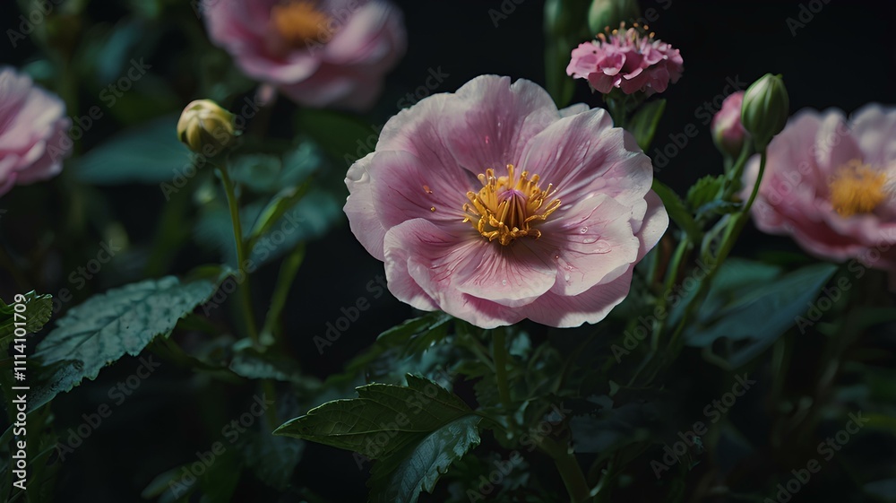 Pink and white rose blossoms grace the summer garden, a floral masterpiece of nature's beauty Pink and white rose blossoms grace the summer garden, a floral masterpiece of nature's beauty