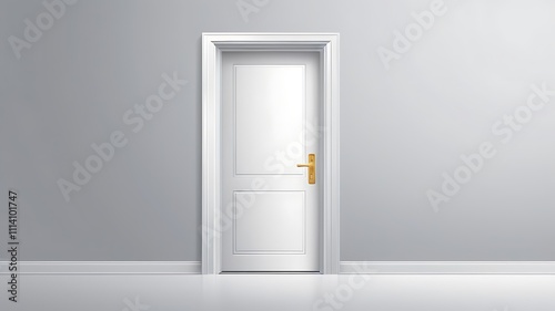 White Door With Gold Handle In Gray Room