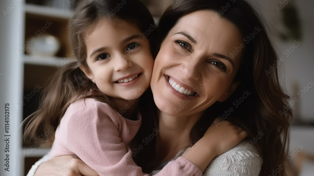 A mother and daughter smiling at the camera A mother and daughter smiling at the camera