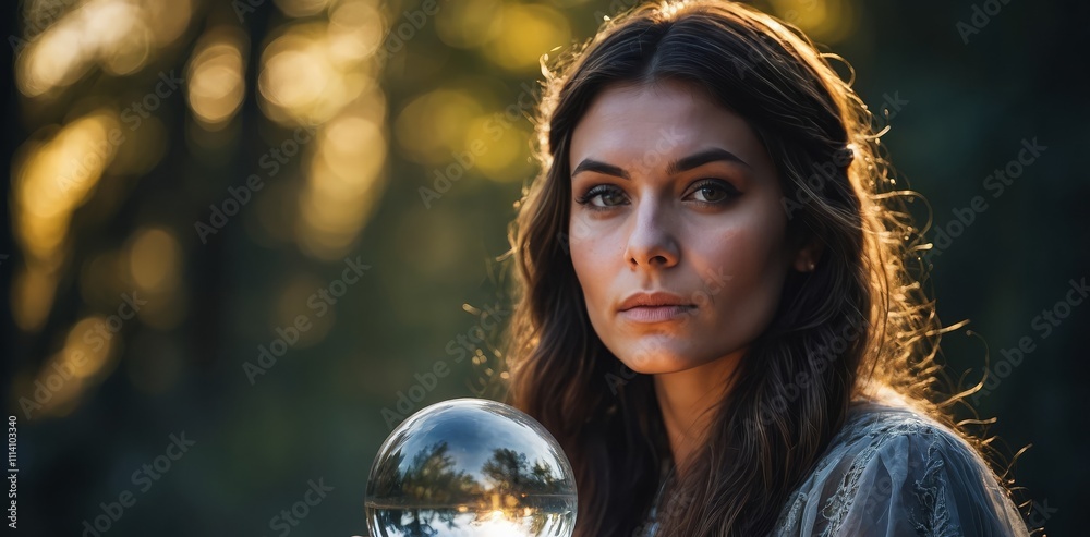 Naklejka premium mystical woman with a crystal ball, perfect for themes of magic,, and the supernatural