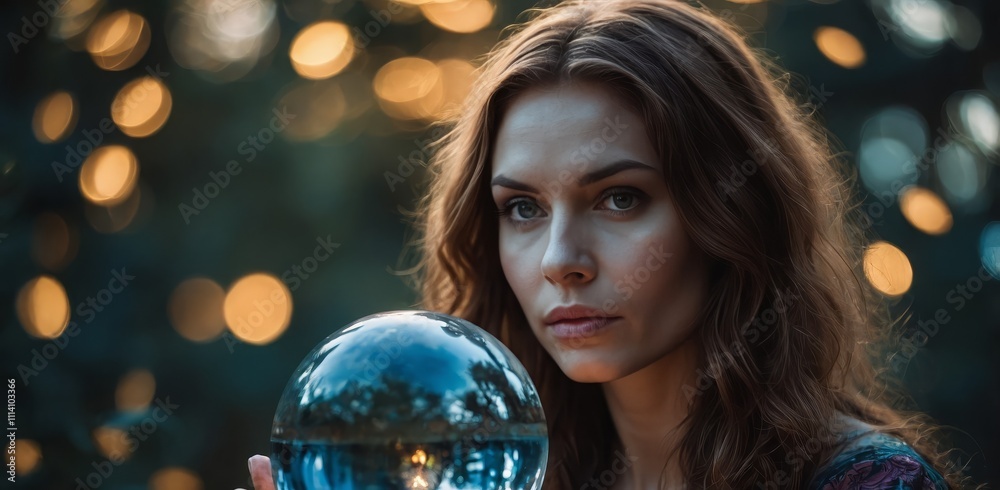 Naklejka premium mystical woman with a crystal ball, perfect for themes of magic,, and the supernatural