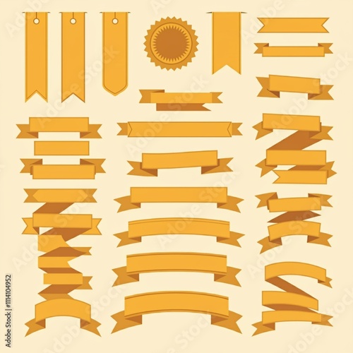 ribbon, banner, set, vector, gold, label, design, scroll, decoration, collection, illustration, blank, flag, award, shape, sign, element, vintage, golden, frame, template, bow, retro, ribbons, symbol