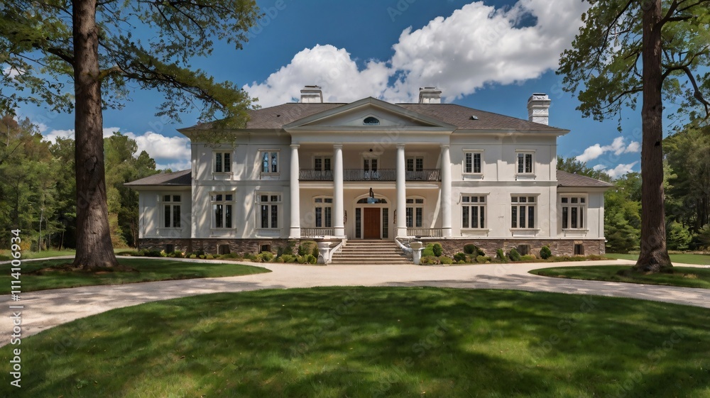 Fototapeta premium Elegant Grand Mansion with Classical Architecture and Gardens V2