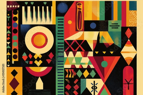 Wallpaper Mural Modern Kwanzaa Poster with Kinara and Unity Cup in Bold Geometric Patterns Torontodigital.ca