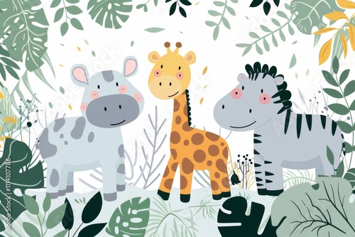 Playful animal mural for children's room decoration